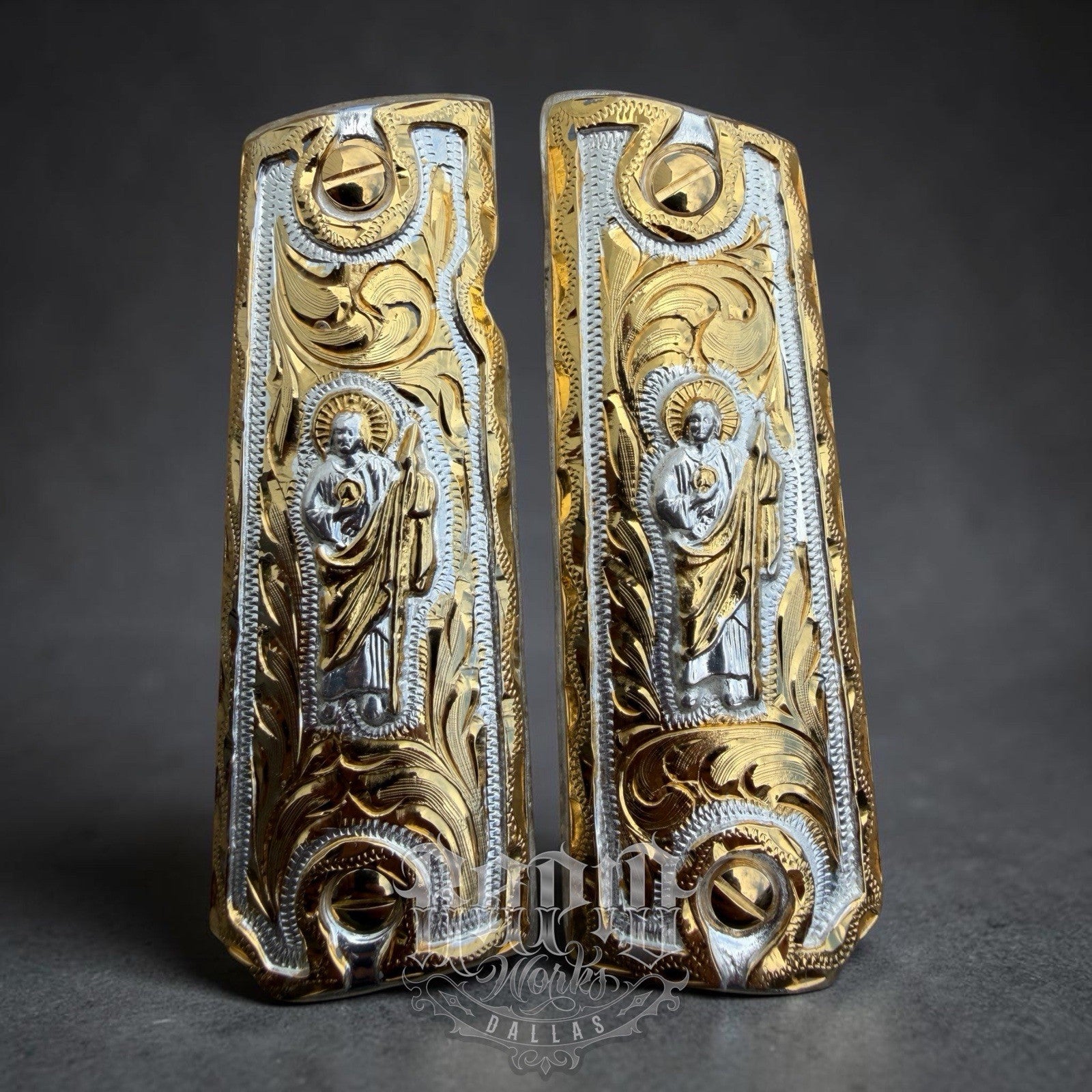 1911 45 38 Super Full Size San Judas Gold Gun Pistol Grip Cachas & 24K Screws
