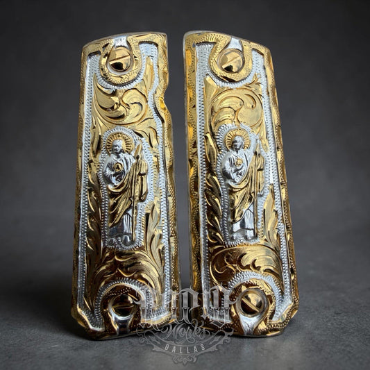 1911 45 38 Super Full Size San Judas Gold Gun Pistol Grip Cachas & 24K Screws