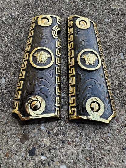 1911 45 38 Super Full Size Versace Gold Gun Pistol Grip Cachas & 24K Screws