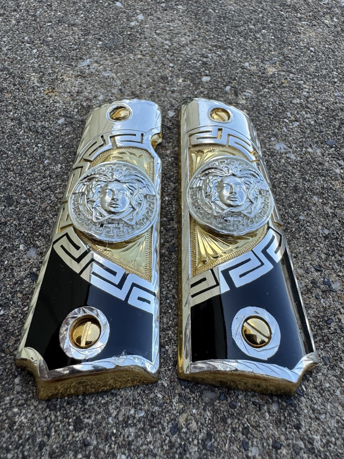 1911 45 38 Super Full Size Versace Gold Gun Pistol Grip Cachas & 24K Screws