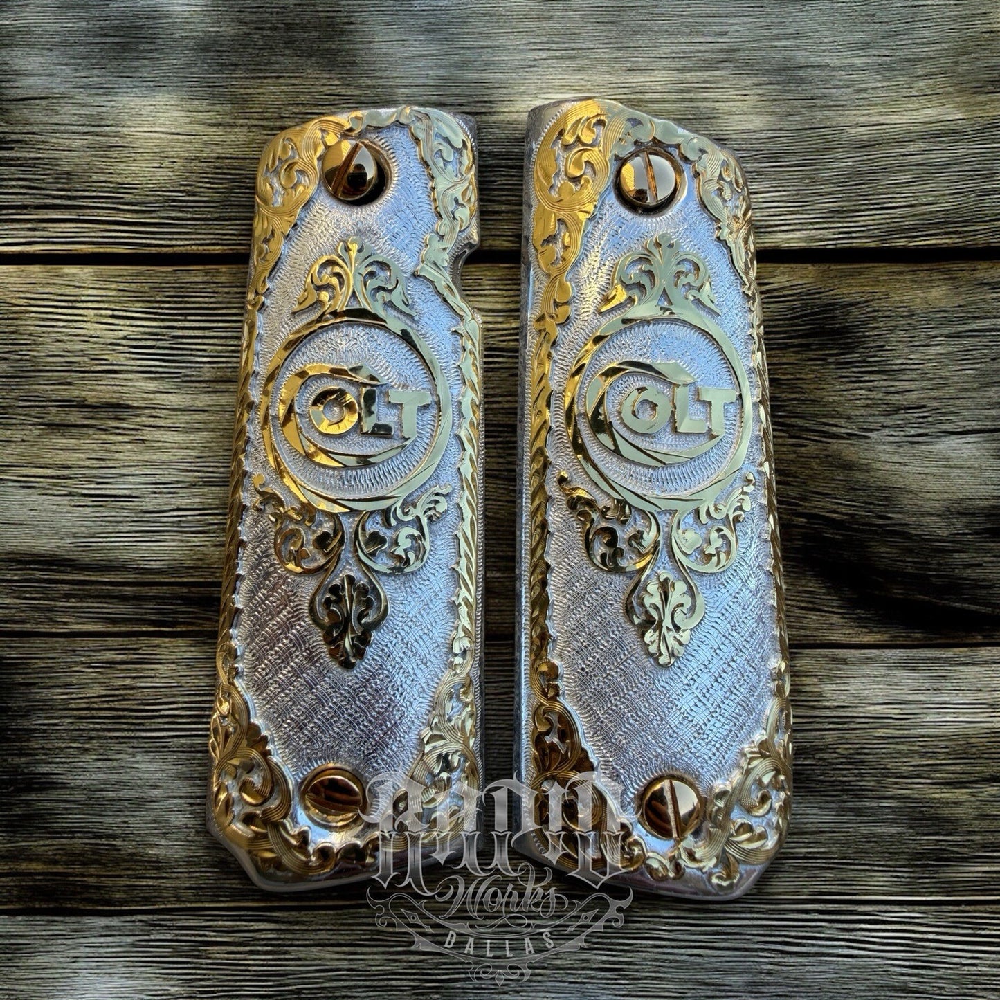 1911 45 38 Super Full Size Colt Gold Gun Pistol Grip Cachas & 24K Screws