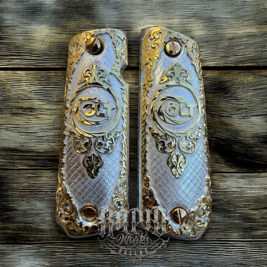 1911 45 38 Super Full Size Colt Gold Gun Pistol Grip Cachas & 24K Screws