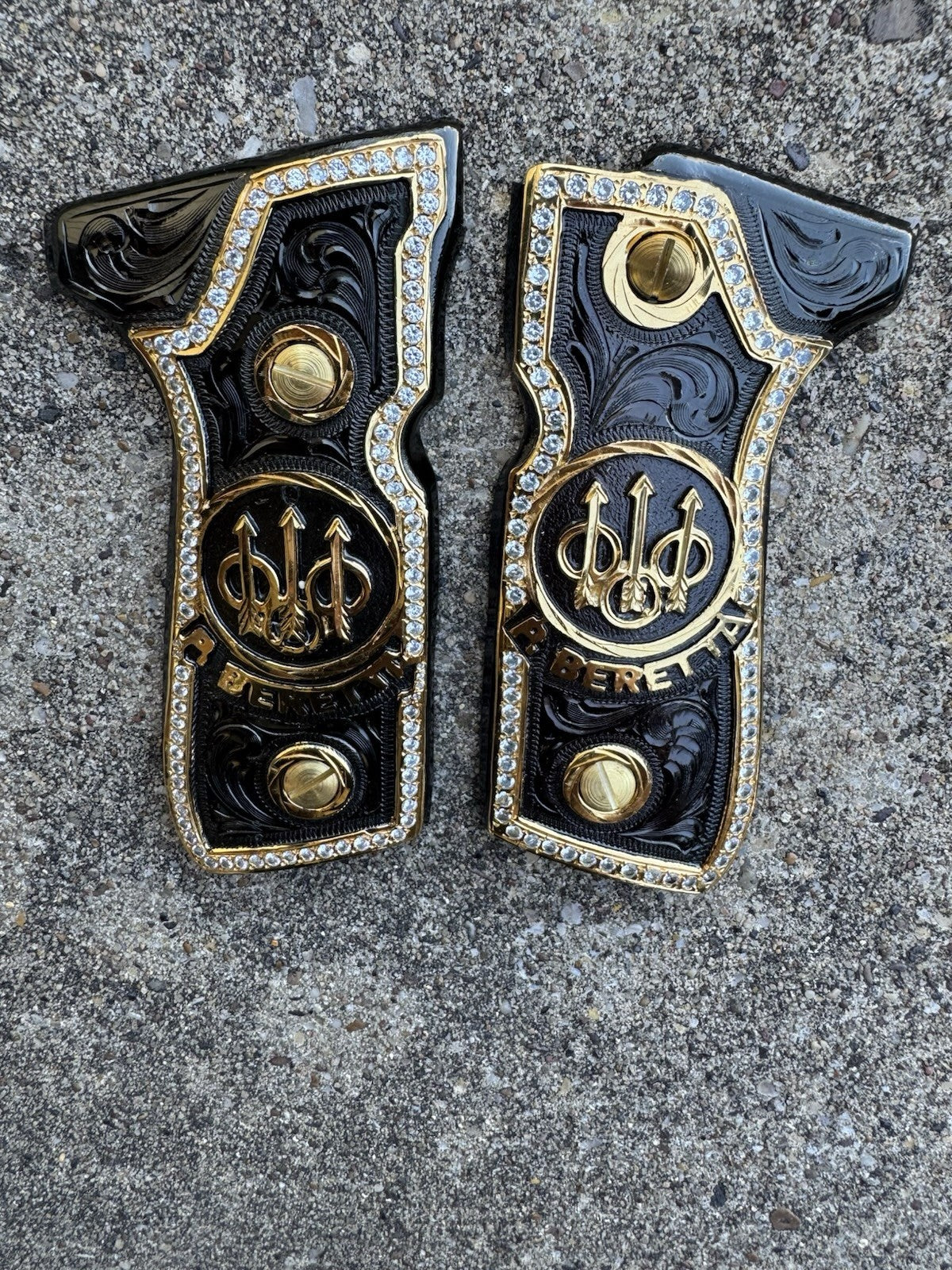 Beretta 92FS Zirconia Cachas Gold Plated Pistol Custom Grips & Screws