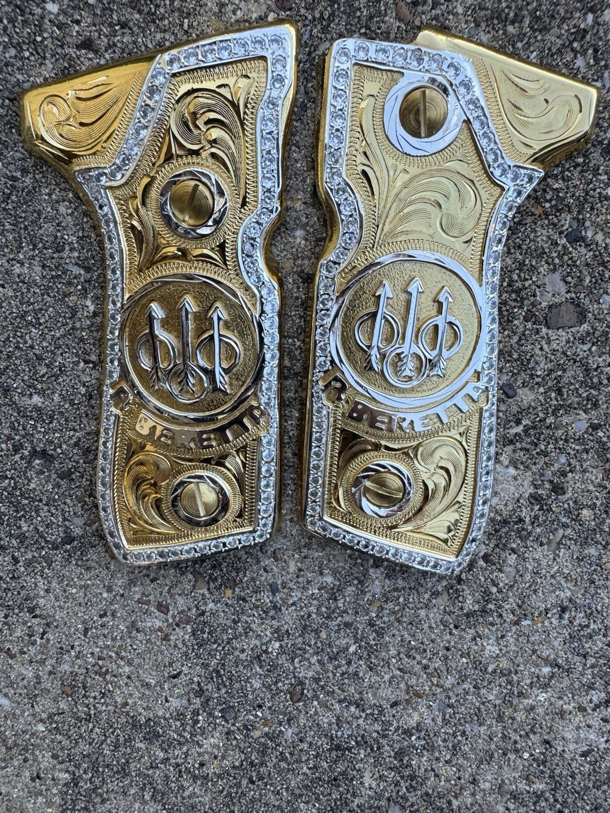 Beretta 92FS Zirconia Cachas Gold Plated Pistol Custom Grips & Screws