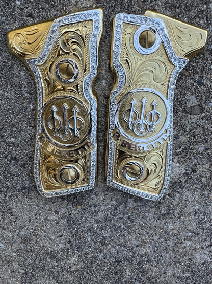 Beretta 92FS Zirconia Cachas Gold Plated Pistol Custom Grips & Screws