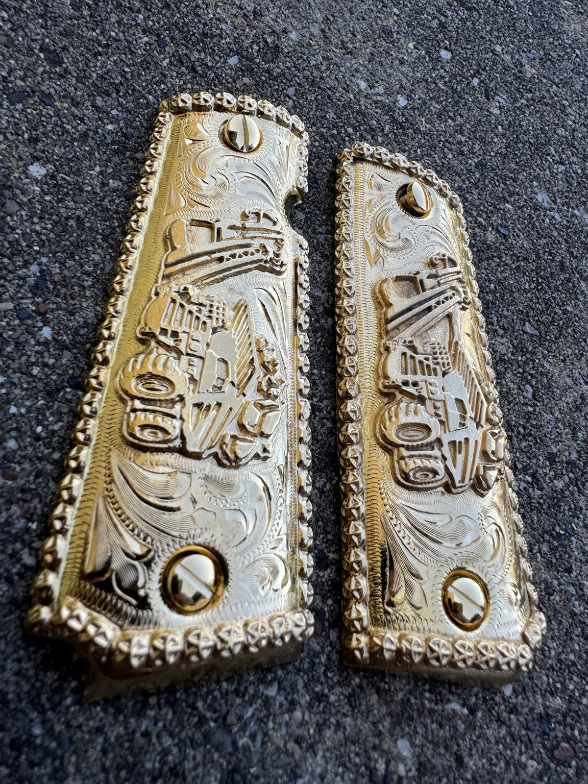 1911 45 38 Super Full Size Gold Gun Pistol Grip Cachas Chapeado & 24K Screws