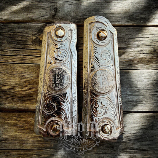 1911 45 38 Super Full Size Bitcoin Gold Gun Pistol Grip Cachas & 24K Screws