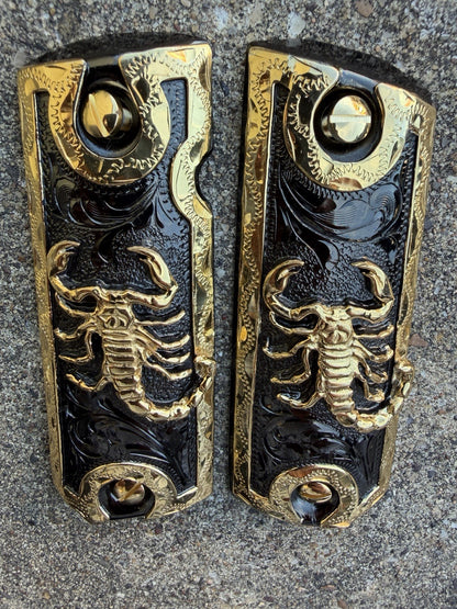 1911 45 38 Super Full Size Scorpion Gold Gun Pistol Grip Cachas & 24K Screws