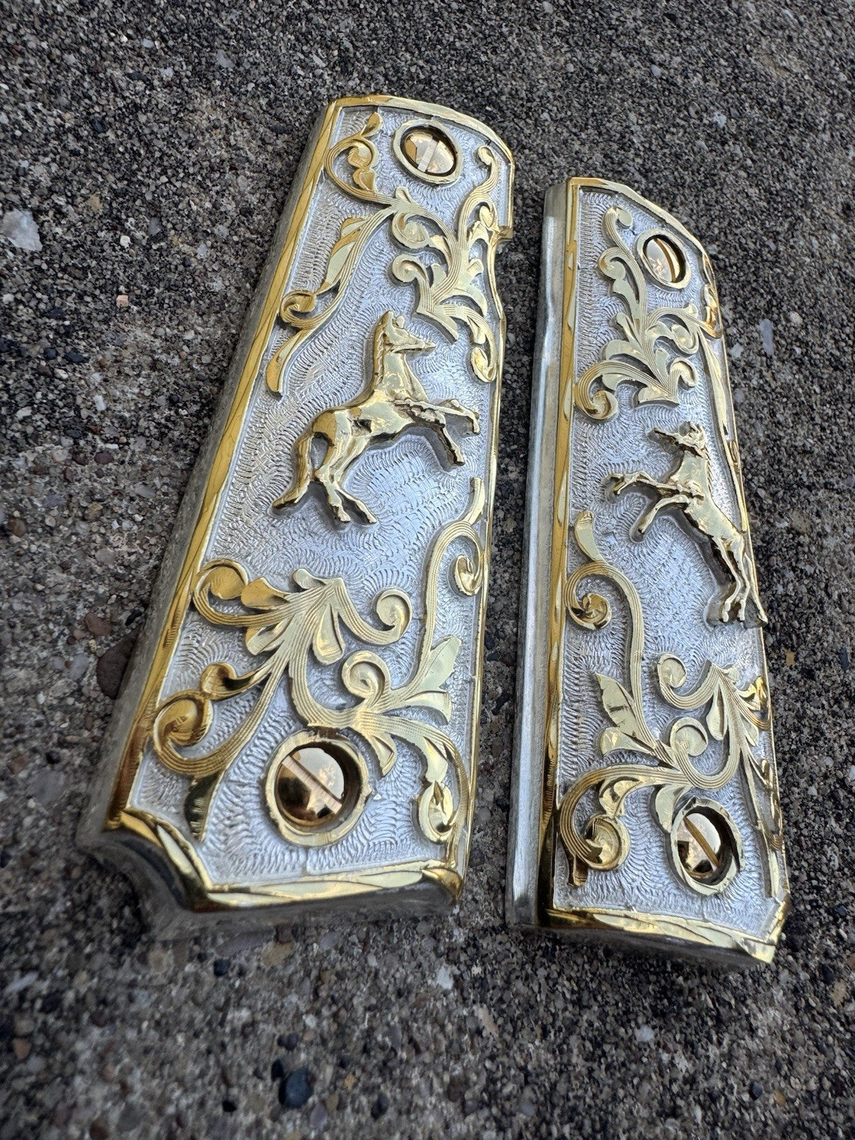 1911 45 38 Super Full Size Horse Gold Gun Pistol Grip Cachas & 24K Screws