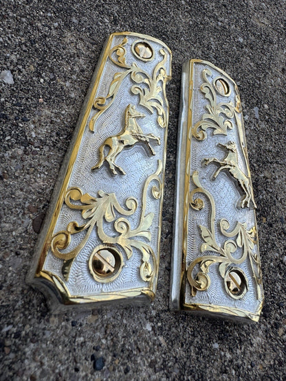 1911 45 38 Super Full Size Horse Gold Gun Pistol Grip Cachas & 24K Screws