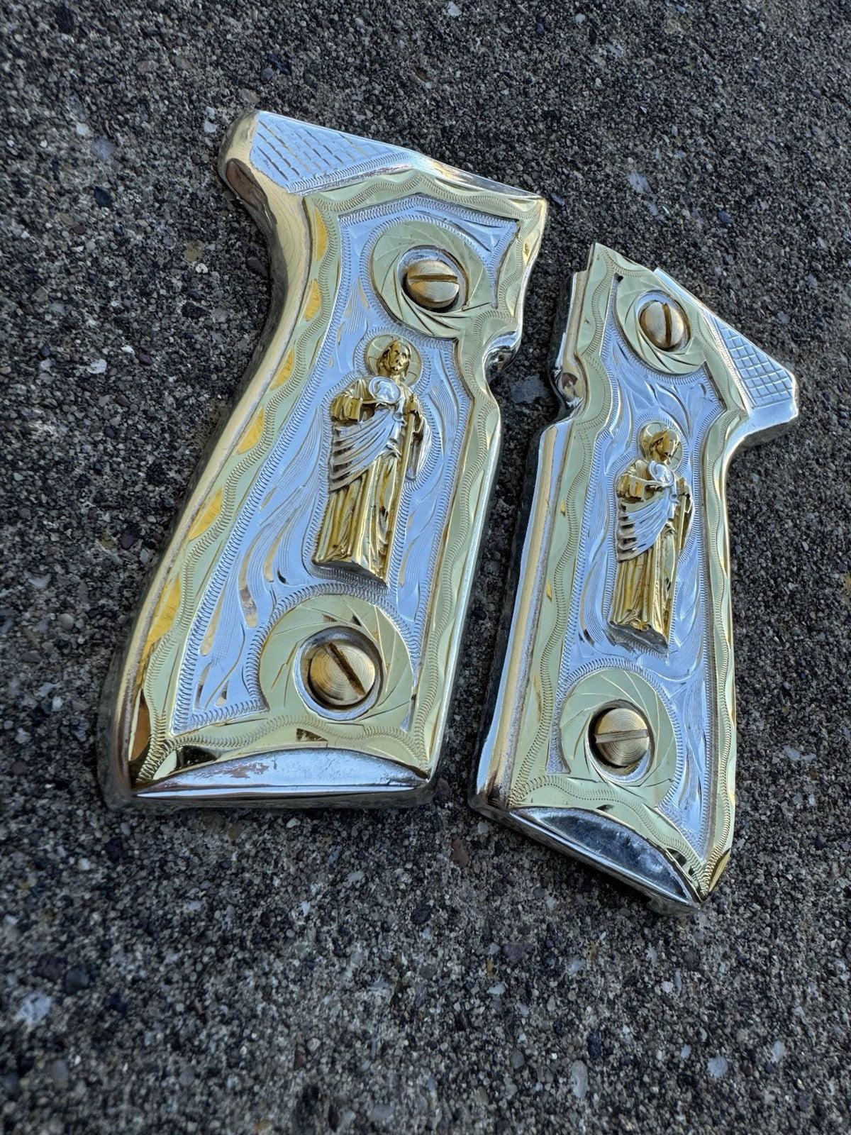 Beretta 92FS Cachas San Judas Gold Plated Pistol Custom Grips & Gold Screws