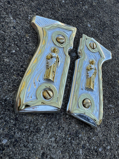 Beretta 92FS Cachas San Judas Gold Plated Pistol Custom Grips & Gold Screws