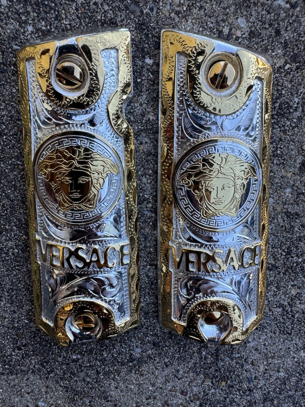 1911 45 38 Super Full Size Versace Gold Gun Pistol Grip Cachas & 24K Screws