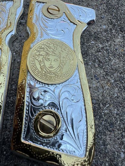 Beretta 92FS Cachas VersaceGold Plated Pistol Custom Grips & Gold Screws