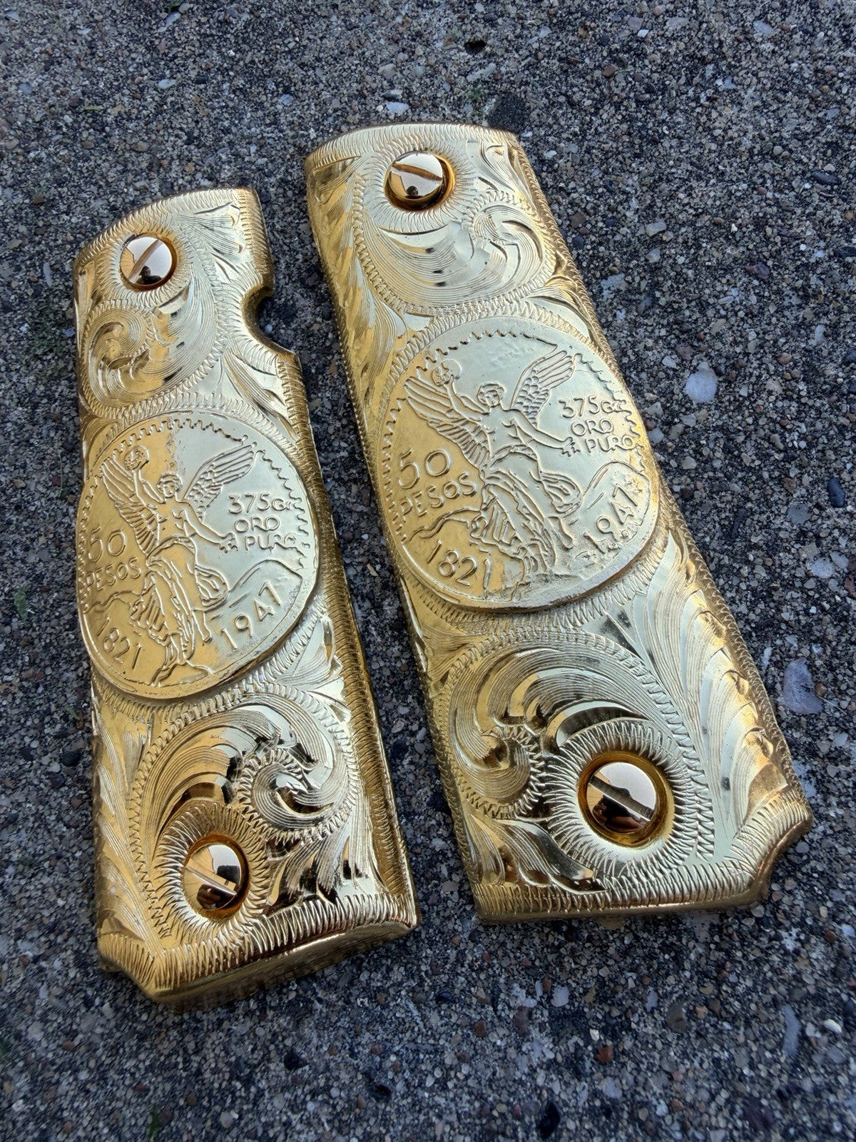 1911 45 38 Super Full Size Centenario Gold Gun Pistol Grip Cachas & 24K Screws
