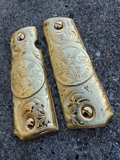 1911 45 38 Super Full Size Centenario Gold Gun Pistol Grip Cachas & 24K Screws