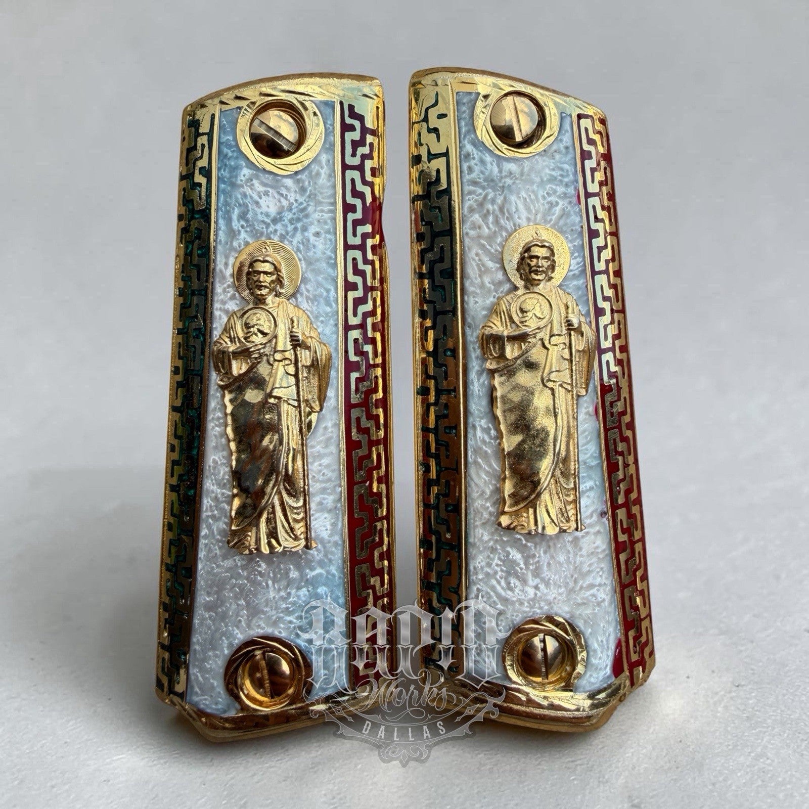 1911 45 38 Super Full Size San Judas Gold Gun Pistol Grip Cachas & 24K Screws