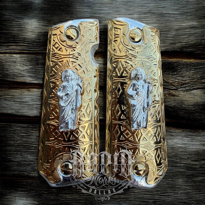 1911 45 38 Super Full Size San Judas Gold Gun Pistol Grip Cachas & 24K Screws