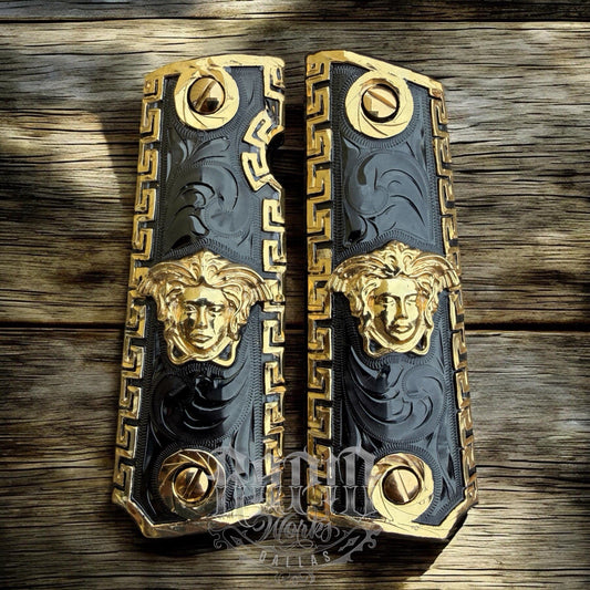 1911 45 38 Super Full Size Versace Gold Gun Pistol Grip Cachas & 24K Screws