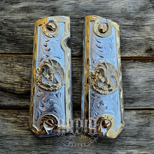 1911 45 38 Super Full Size Aguila Gold Gun Pistol Grip Cachas & 24K Screws