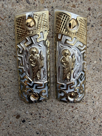 1911 45 38 Super Full Size San Judas Gold Gun Pistol Grip Cachas & 24K Screws