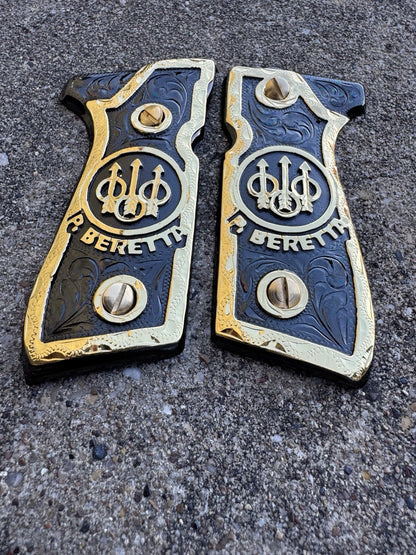 Beretta 92FS Cachas Gold Plated Pistol Custom Grips & Gold Screws