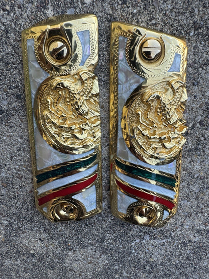 1911 45 38 Super Full Size Mexican Eagle Gold Gun Pistol Grip Cachas & 24K Screw
