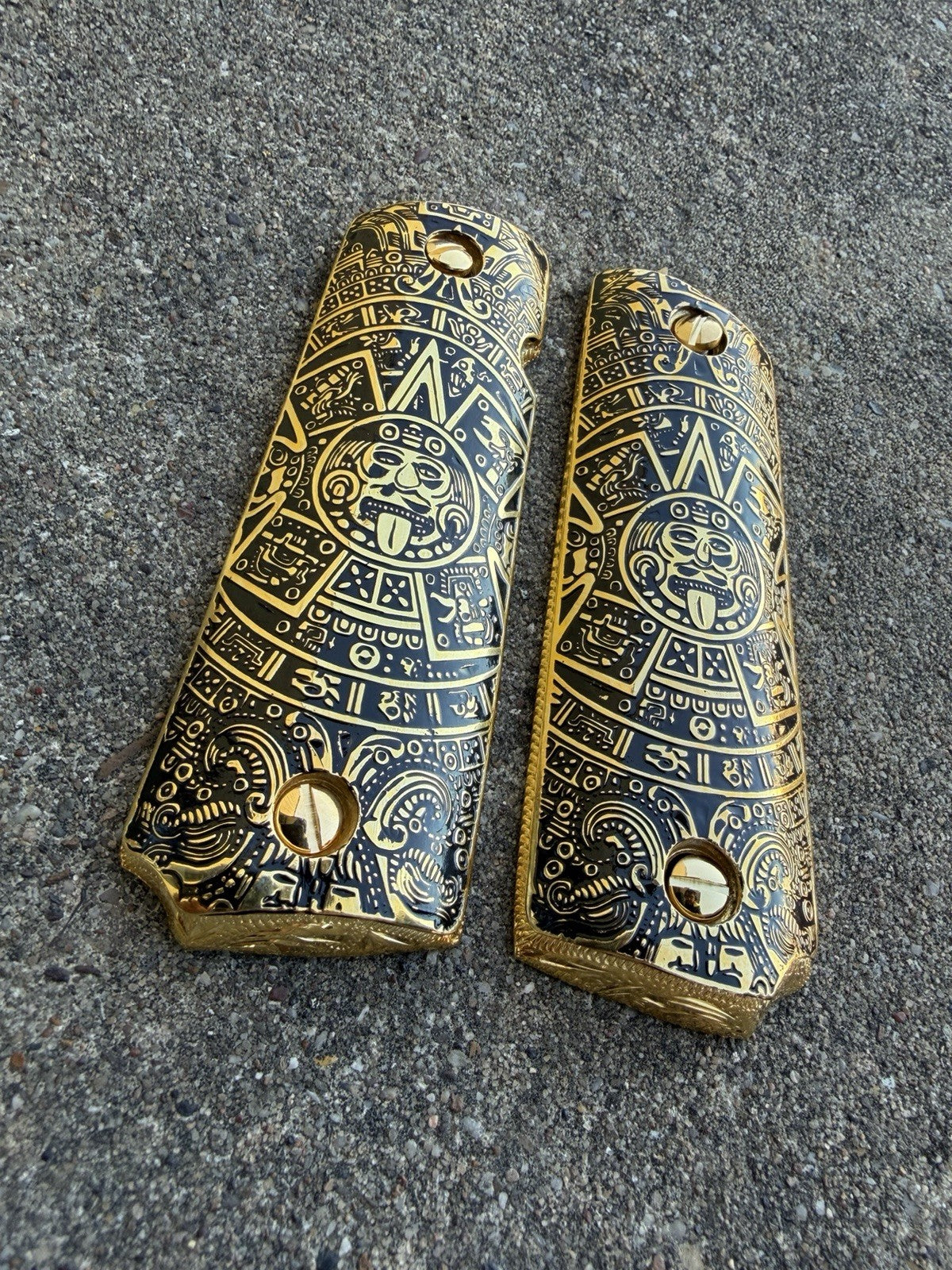 1911 45 38 Super Full Size Azteca Gold Gun Pistol Grip Cachas & 24K Screws