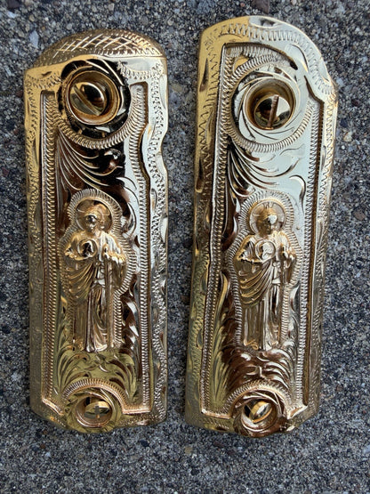 1911 45 38 Super Full Size San Judas Gold Gun Pistol Grip Cachas & 24K Screws