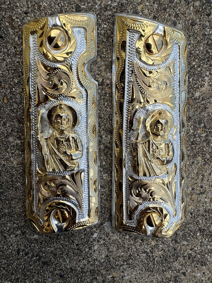 1911 45 38 Super Full Size San Judas Gold Gun Pistol Grip Cachas & 24K Screws