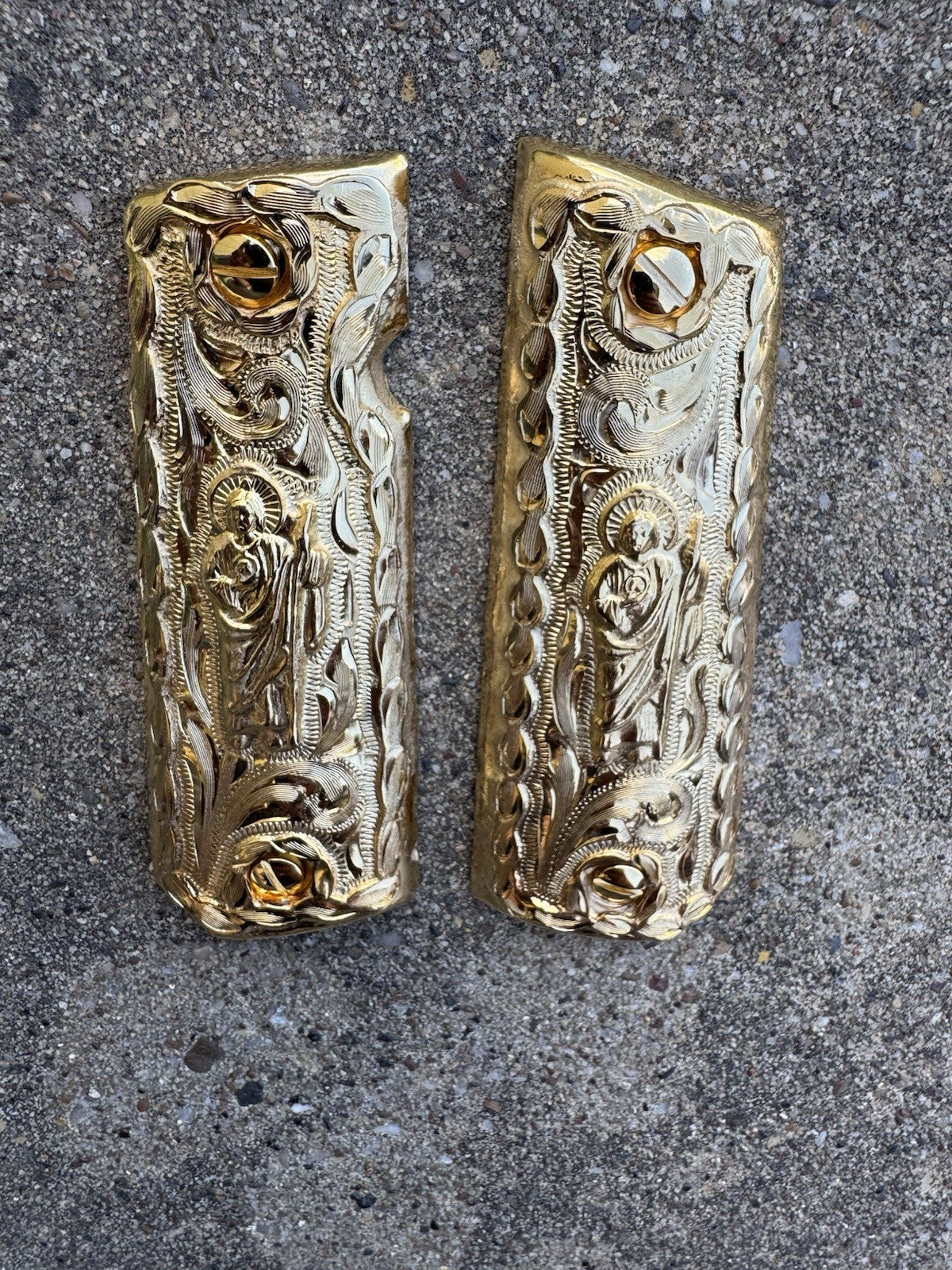 1911 45 38 Super Full Size San Judas Gold Gun Pistol Grips Cachas & 24K Screws