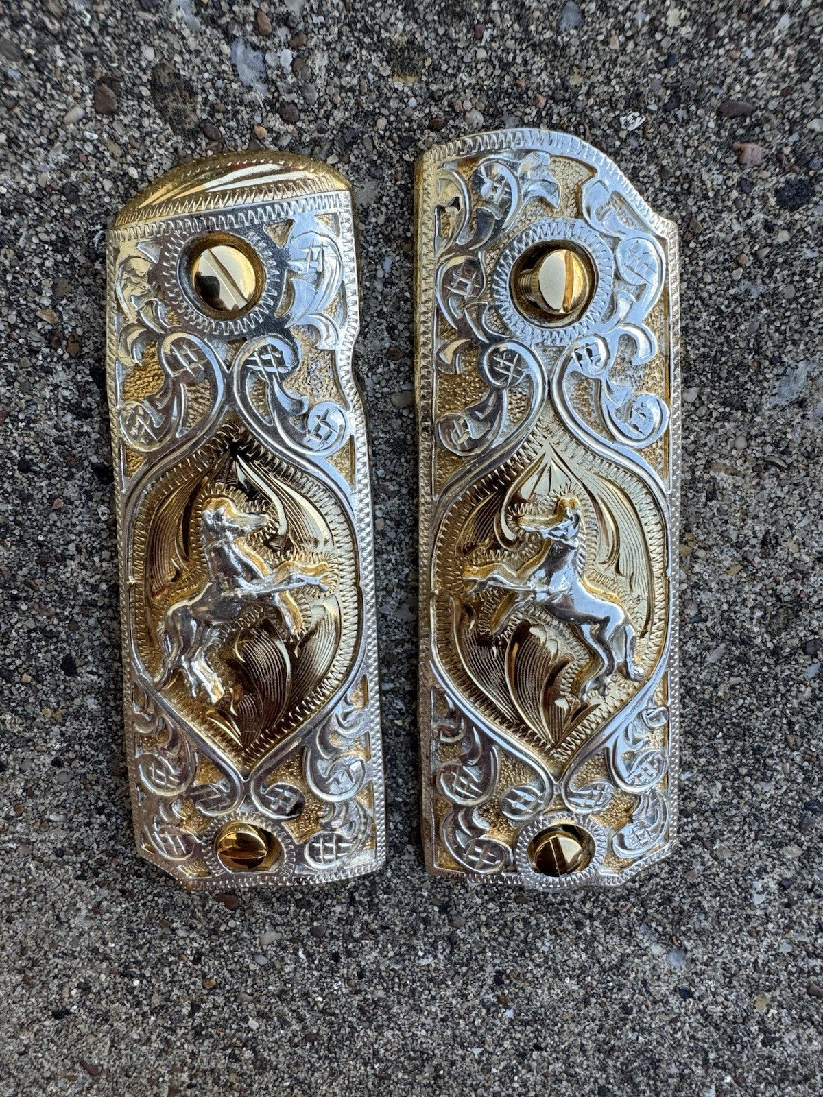 1911 45 38 Super Full Size Colt Horse Gold Gun Pistol Grip Cachas & 24K Screws