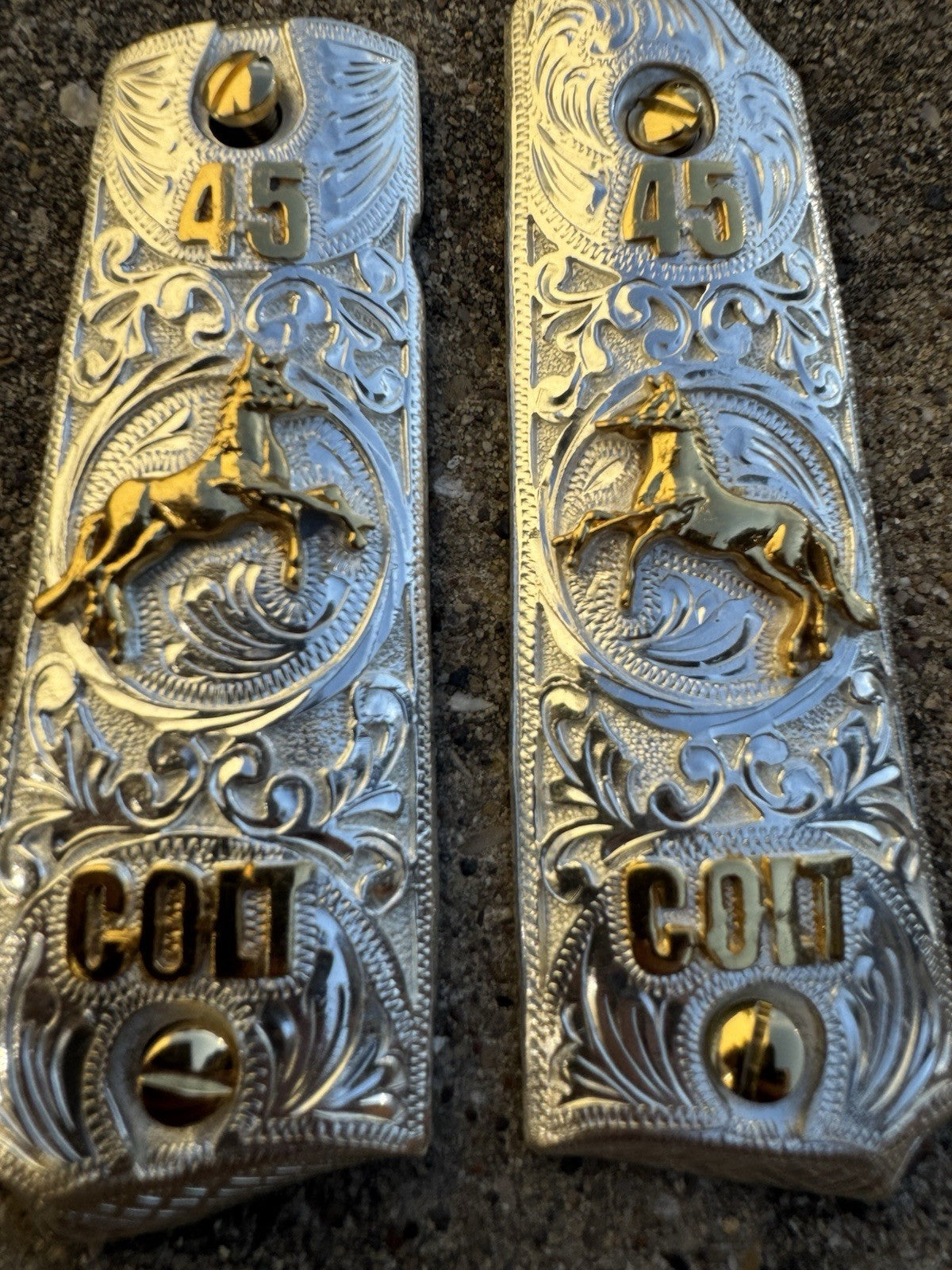 1911 45 38 Super Full Size Colt Horse Gold Gun Pistol Grip Cachas & 24K Screws
