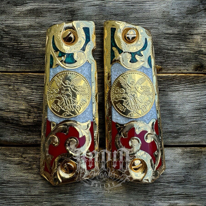 1911 45 38 Super Full Size Centenario Gold Gun Pistol Grip Cachas & 24K Screws