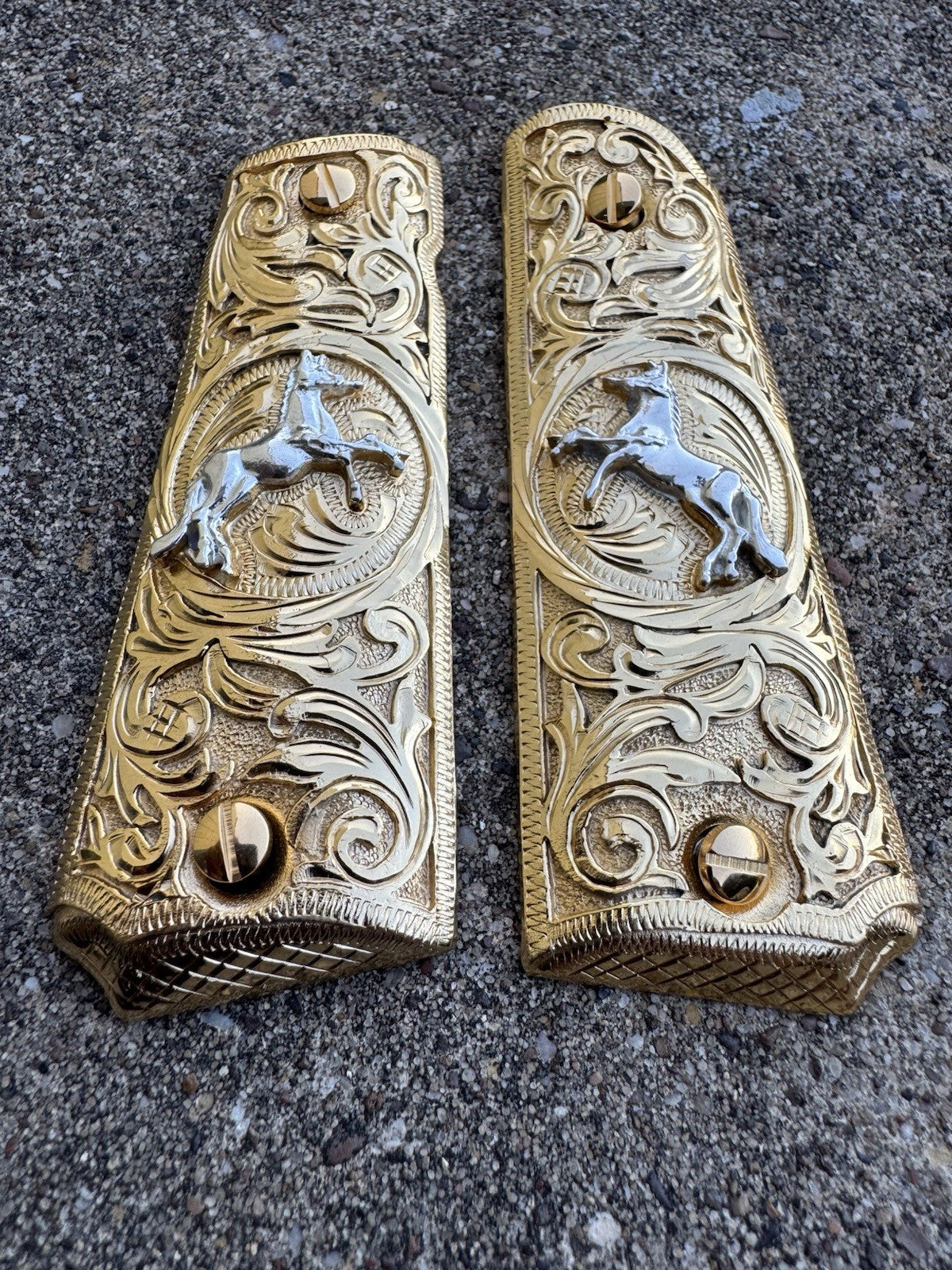 1911 45 38 Super Full Size Colt Horse Gold Gun Pistol Grip Cachas & 24K Screws