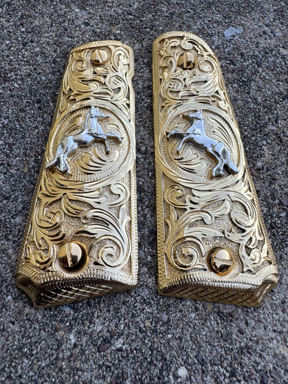 1911 45 38 Super Full Size Colt Horse Gold Gun Pistol Grip Cachas & 24K Screws