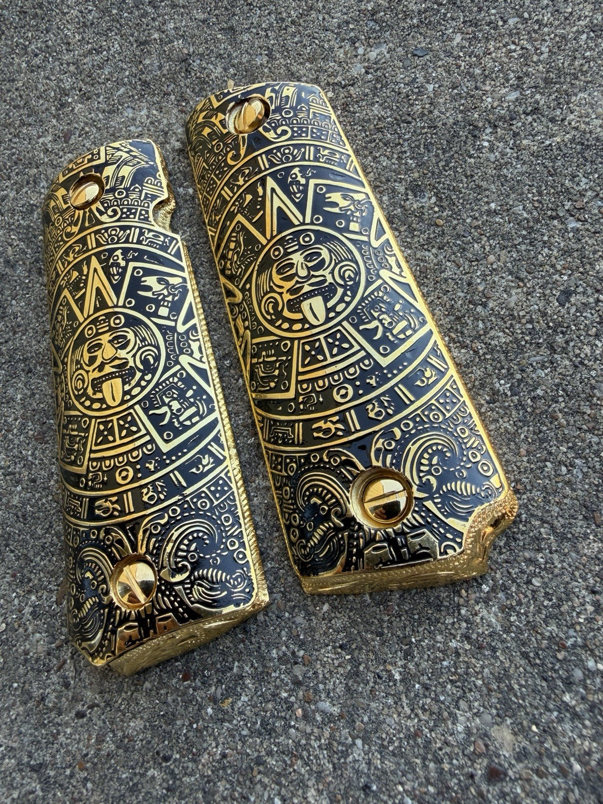 1911 45 38 Super Full Size Azteca Gold Gun Pistol Grip Cachas & 24K Screws