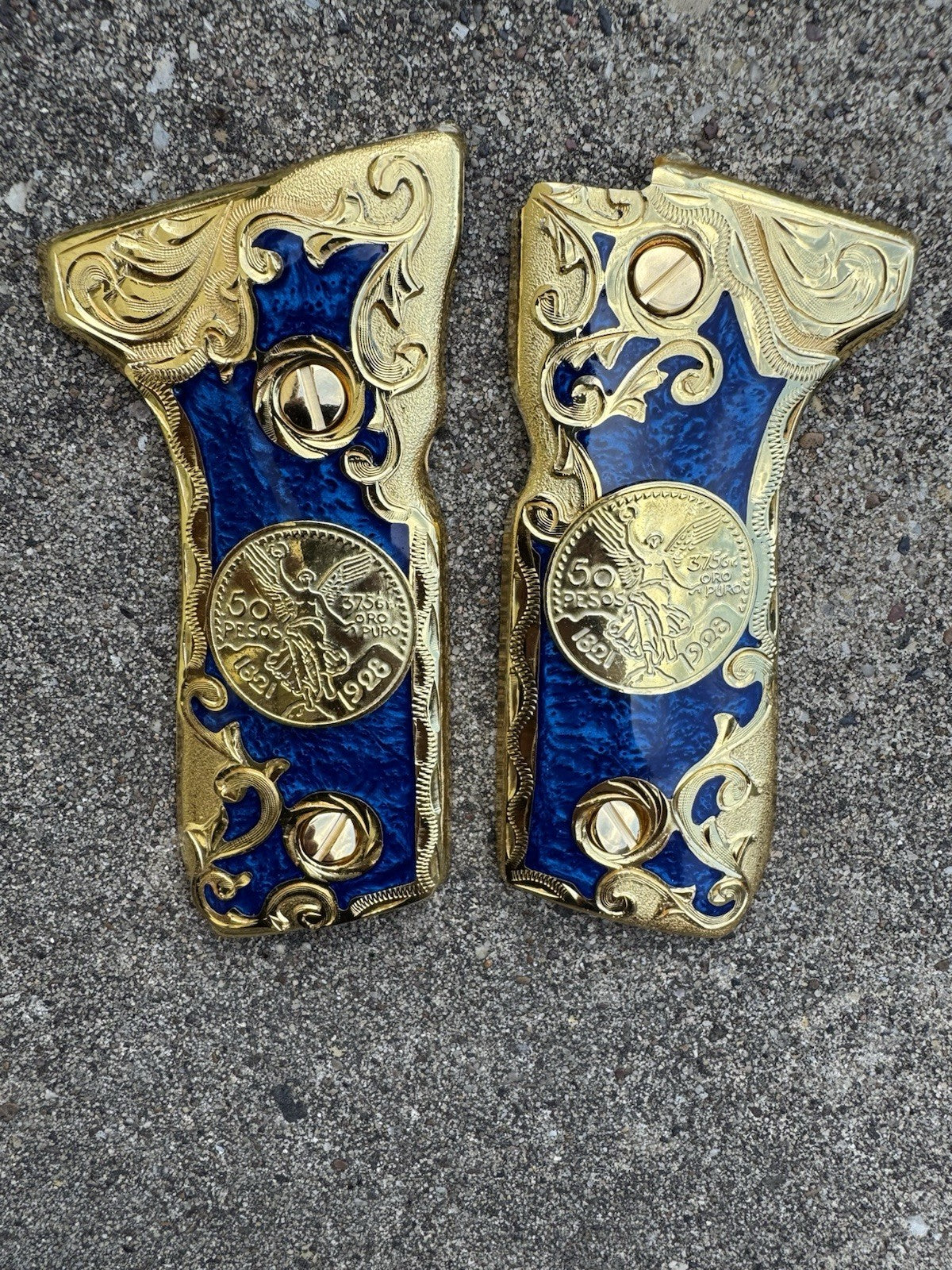 Beretta 92FS Cachas Centenario Gold Plated Pistol Custom Grips & 24k Gold Screws