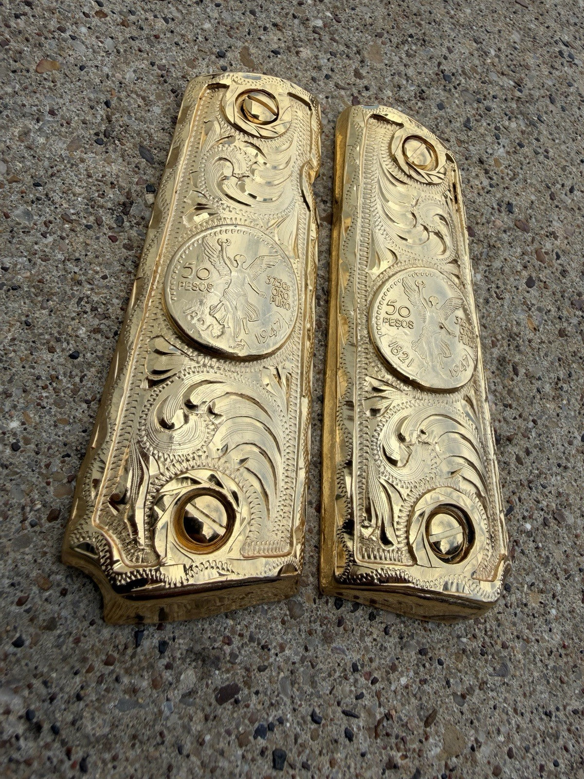 1911 45 38 Super Full Size Centenario Gold Gun Pistol Grip Cachas & 24K Screws
