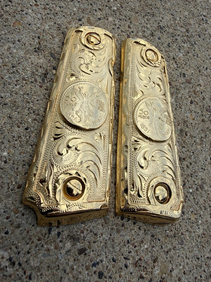 1911 45 38 Super Full Size Centenario Gold Gun Pistol Grip Cachas & 24K Screws