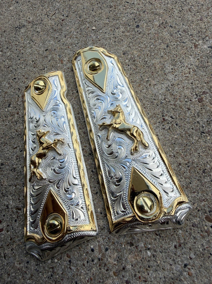 1911 45 38 Super Full Size Horse Gold Gun Pistol Grip Cachas & 24K Screws