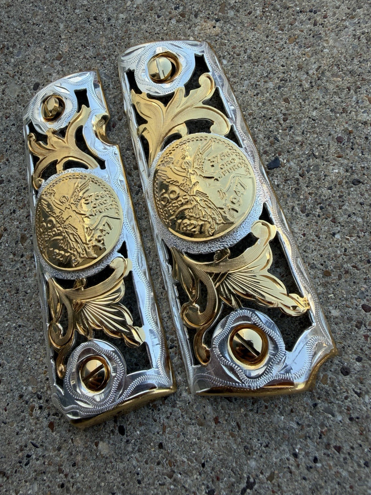 1911 45 38 Super Full Size Centenario Gold Gun Pistol Grip Cachas & 24K Screws