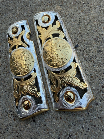 1911 45 38 Super Full Size Centenario Gold Gun Pistol Grip Cachas & 24K Screws