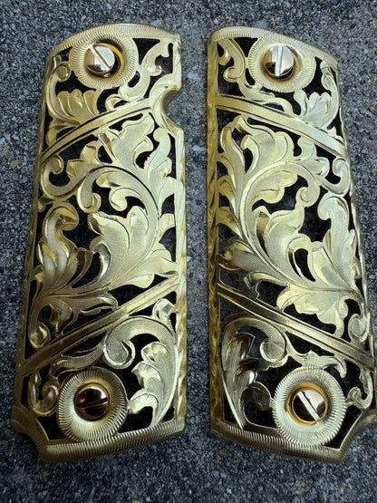 1911 45 38 Super Full Size Gold Gun Pistol Grip Cachas Chapeado & 24K Screws