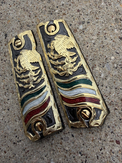 1911 45 38 Super Full Size Mexican Eagle Gold Gun Pistol Grip Cachas & 24K Screw