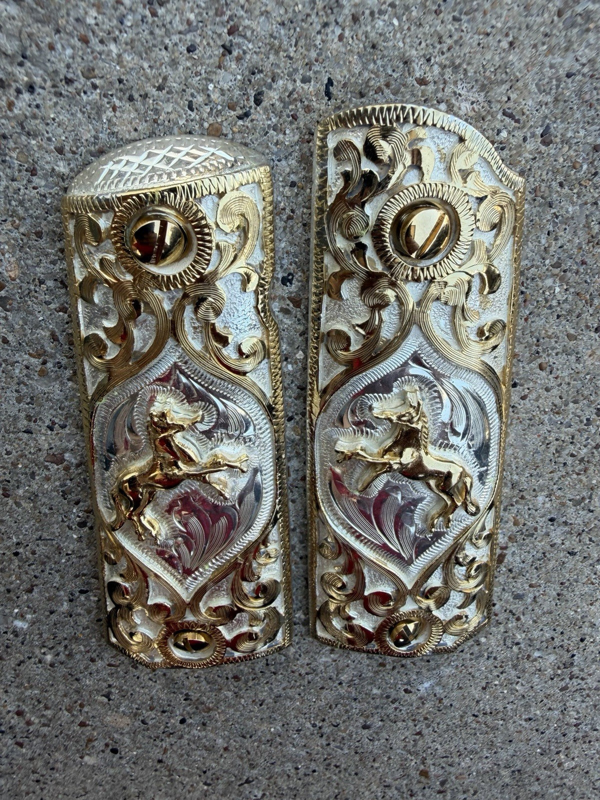 1911 45 38 Super Full Size Horse Gold Gun Pistol Grip Cachas & 24K Screws