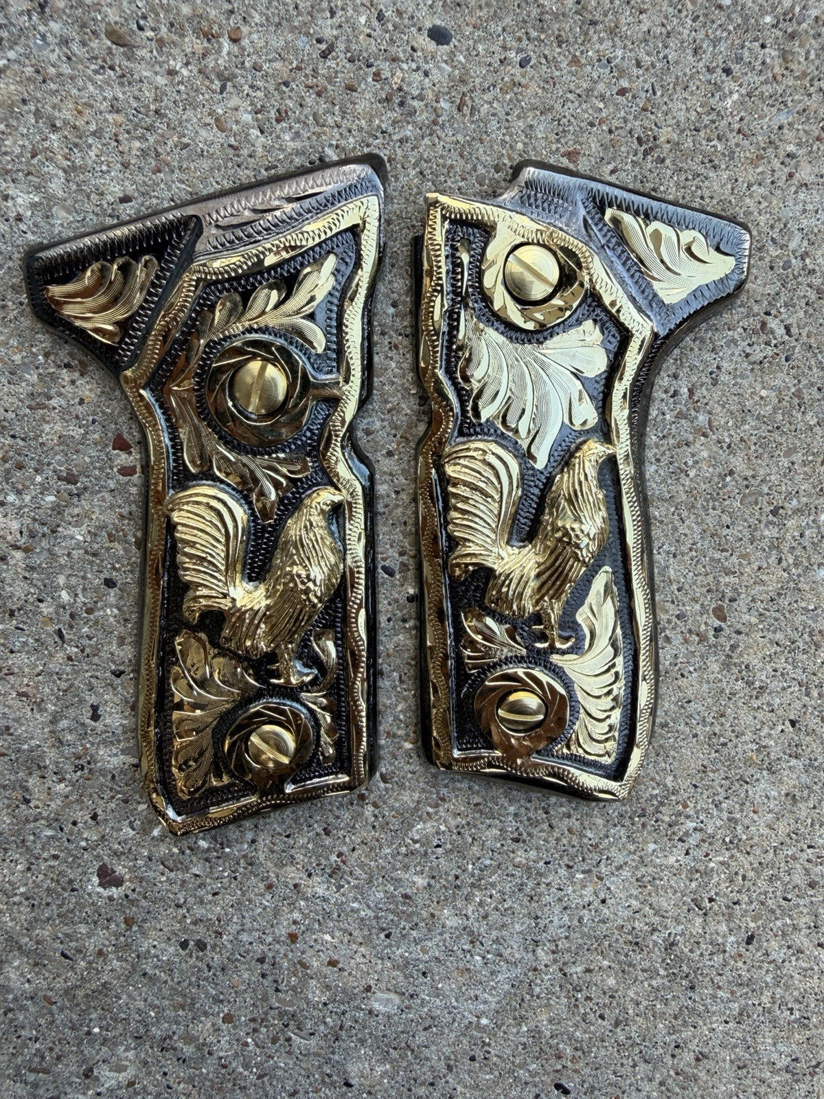 Beretta 92FS Cachas Gallo Gold Plated Pistol Custom Grips & Gold Screws