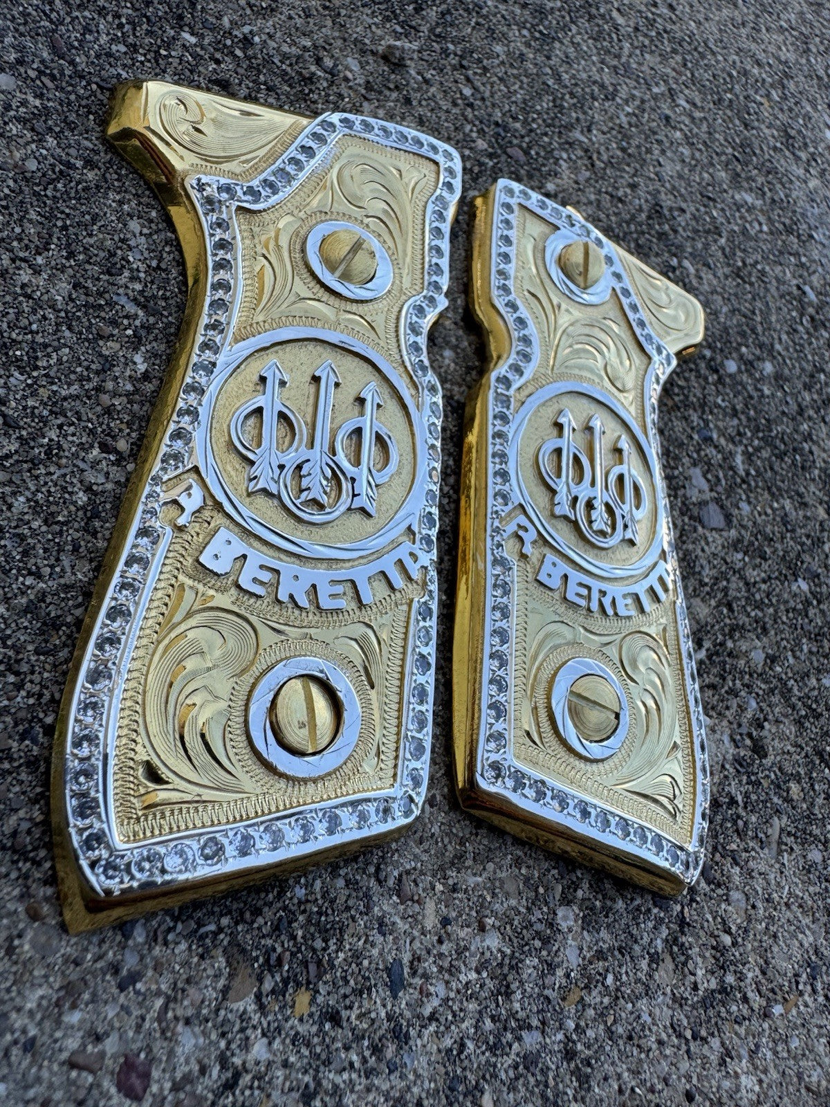 Beretta 92FS Zirconia Cachas Gold Plated Pistol Custom Grips & Screws