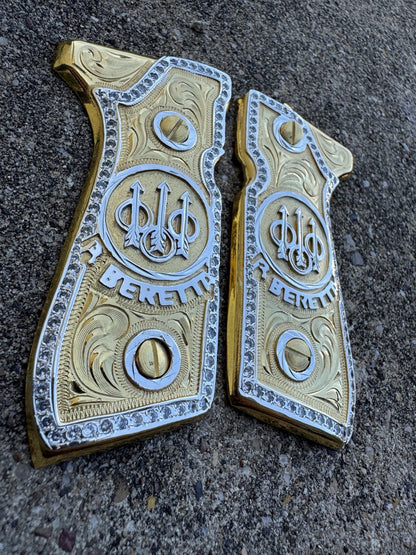 Beretta 92FS Zirconia Cachas Gold Plated Pistol Custom Grips & Screws