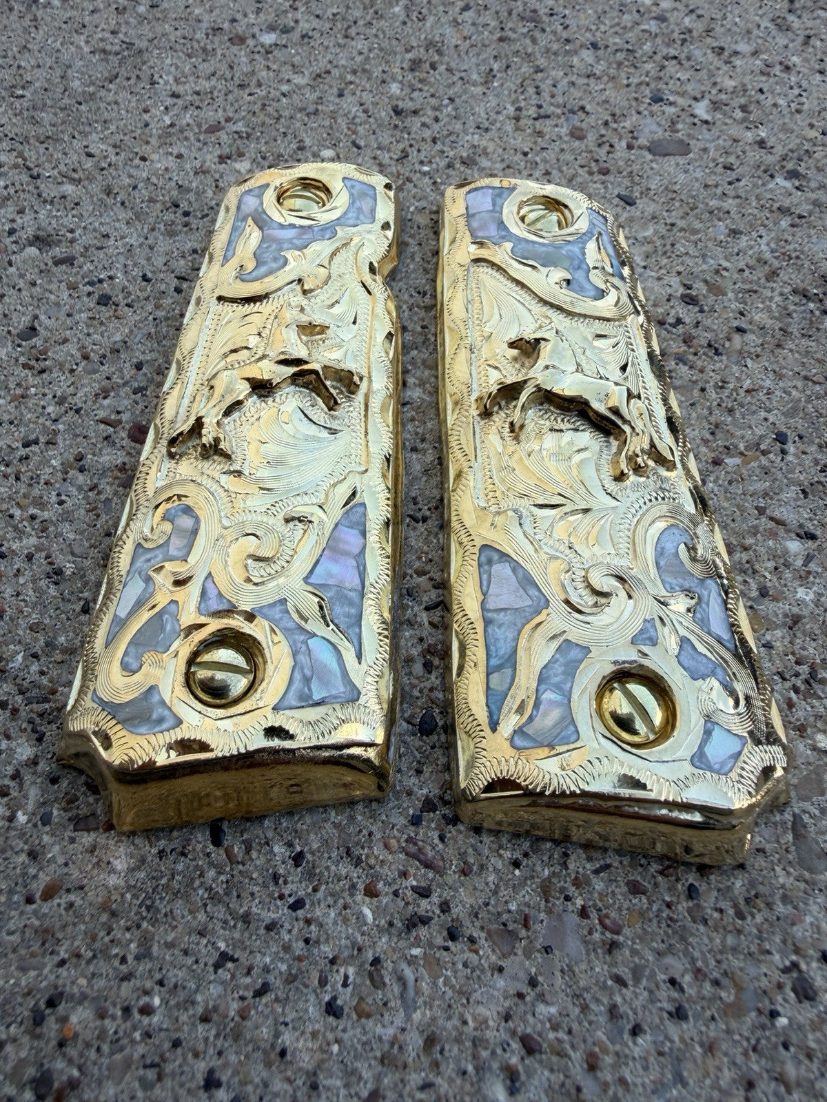 1911 45 38 Super Full Size Horse Gold Gun Pistol Grip Cachas & 24K Screws
